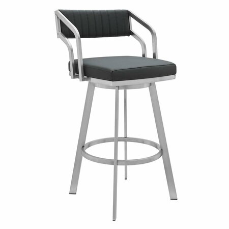 HOMEROOTS 30 in. Timeless Slate Faux Leather Silver Finish Swivel Counter Stool, Grey 476706